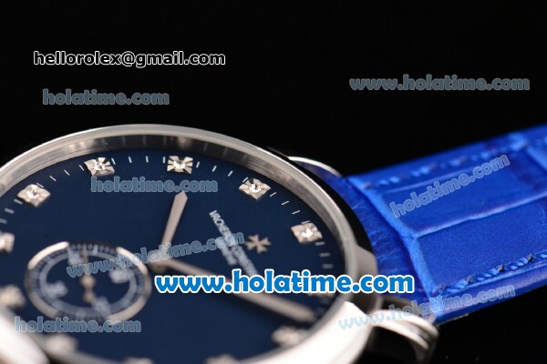Vacheron Constantin Malte Miyota Quartz Stainless Steel Case with Blue Leather Strap Blue Dial and Diamond Markers - Click Image to Close